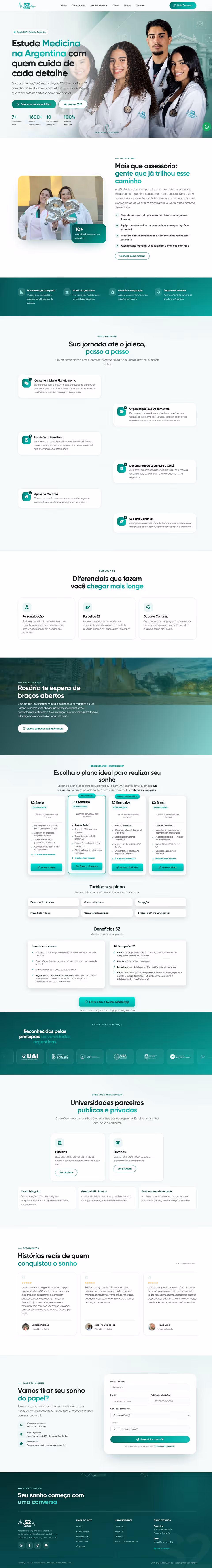 Página inicial do site S2 Estudantil, do topo ao rodapé